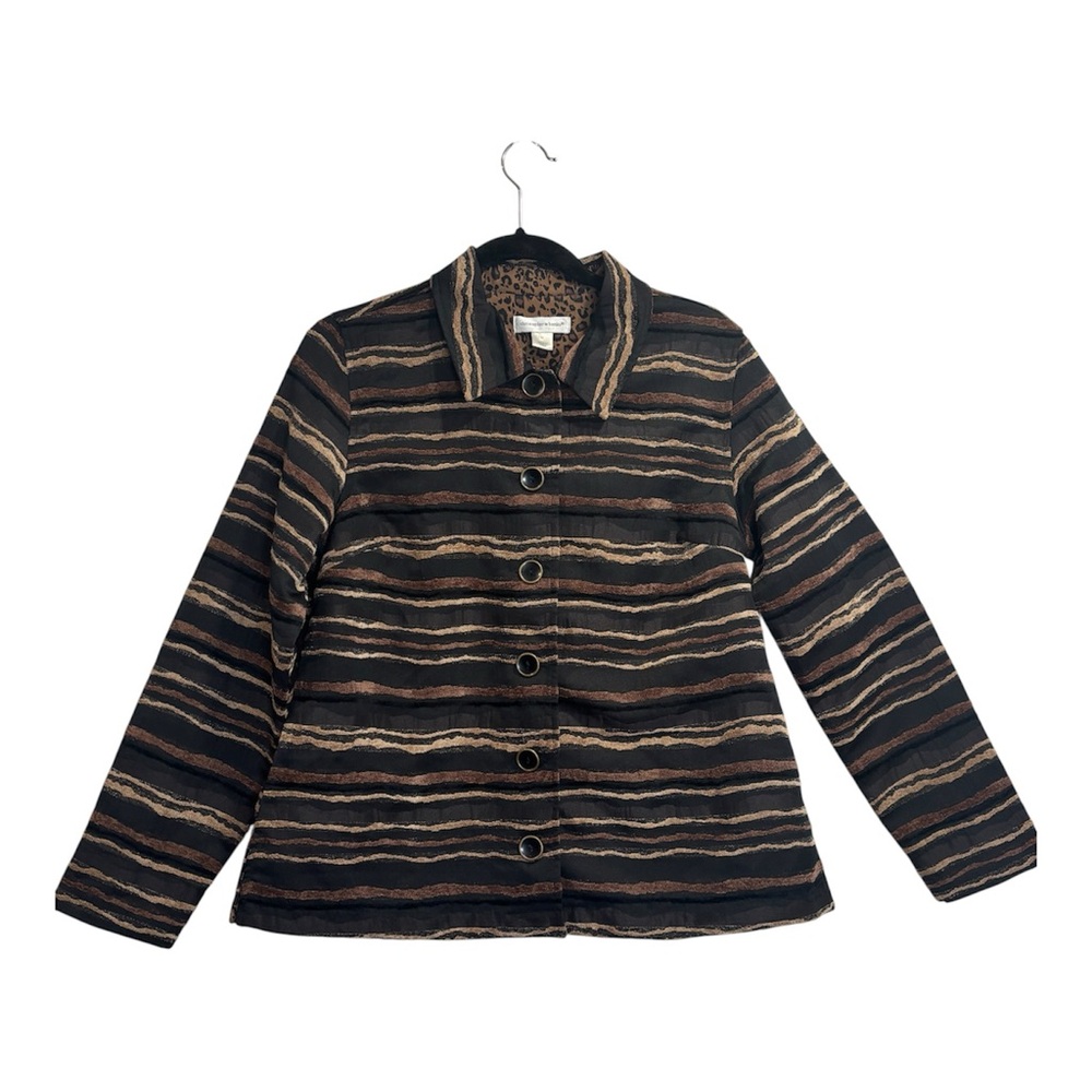 Christopher & Banks Striped Button Front Jacket M Rayon Blend Fall Layering Top